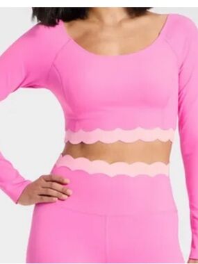NWT Joy Lab Barbie Pink XXL athletic crop top yoga long sleeve off-shoulder